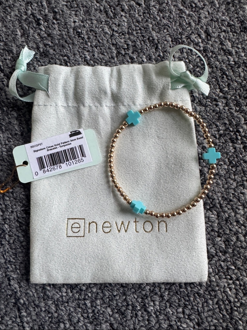 E Newton Gold Bead Bracelet with Turquoise Cross Charms - Picture 4 of 4